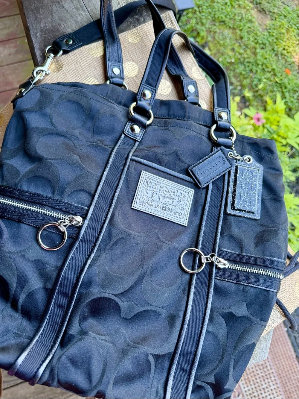 Coach Poppy #13843 Signature Spotlight ~All Black Tote Shoulder Bag 2009 ~Y2K
